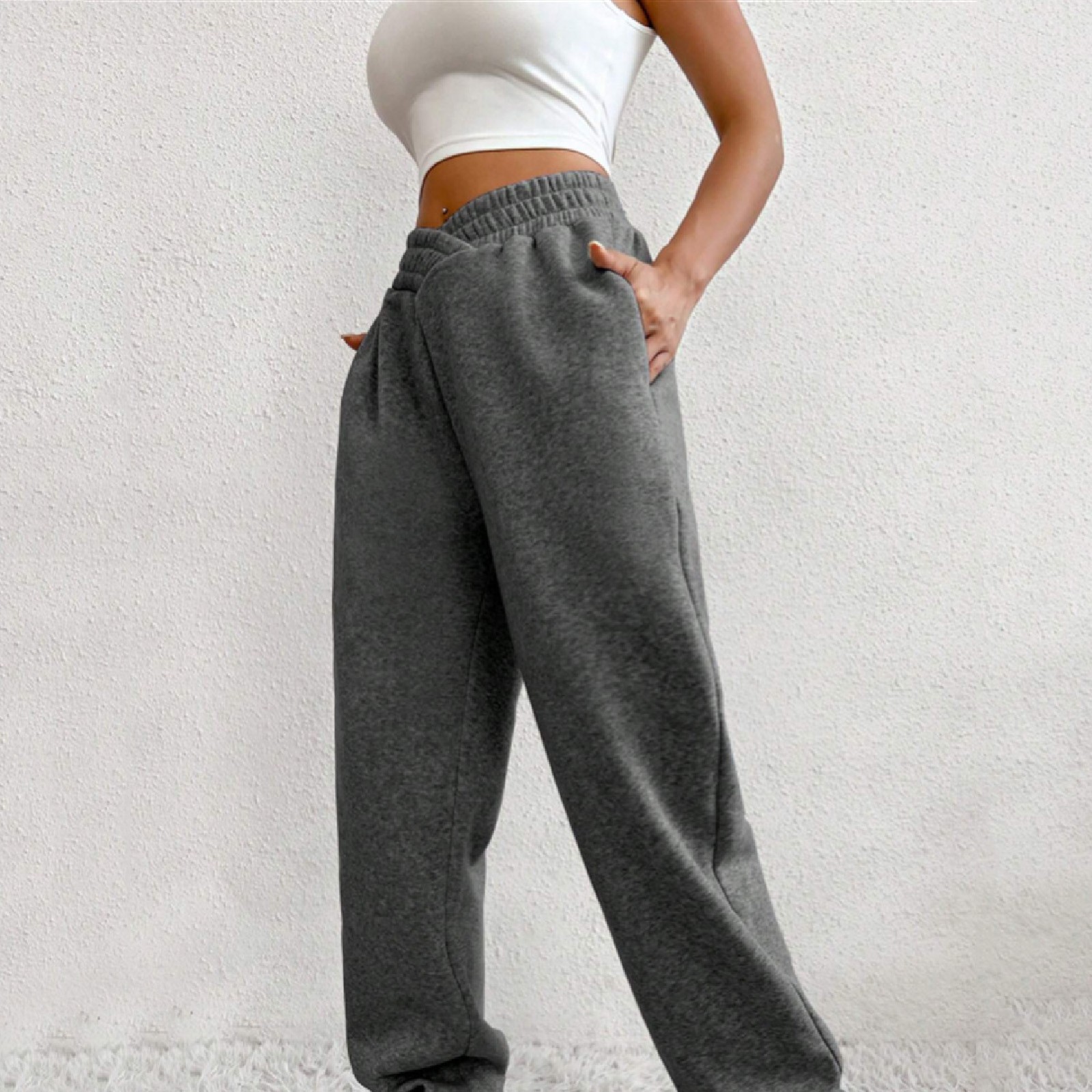 Pantalones Mujer Elásticos Con Cordón Ajustable - Color Liso, Con Bolsillos, Ideal Para Chándal Y Uso Casual